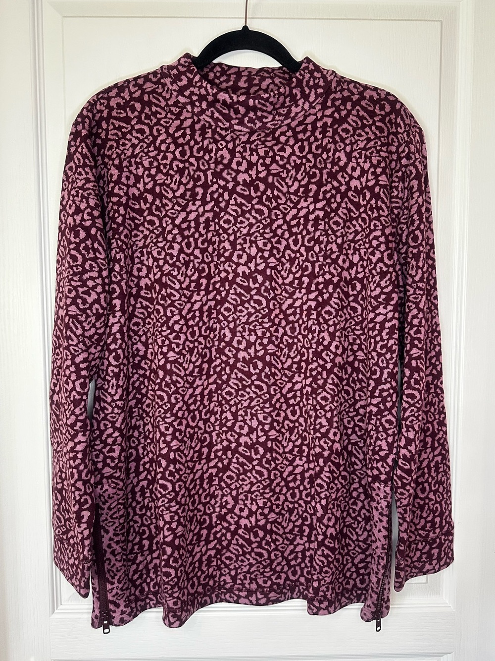 Talbots Pink and Burgundy Leopard-Print Mock Neck Pullover